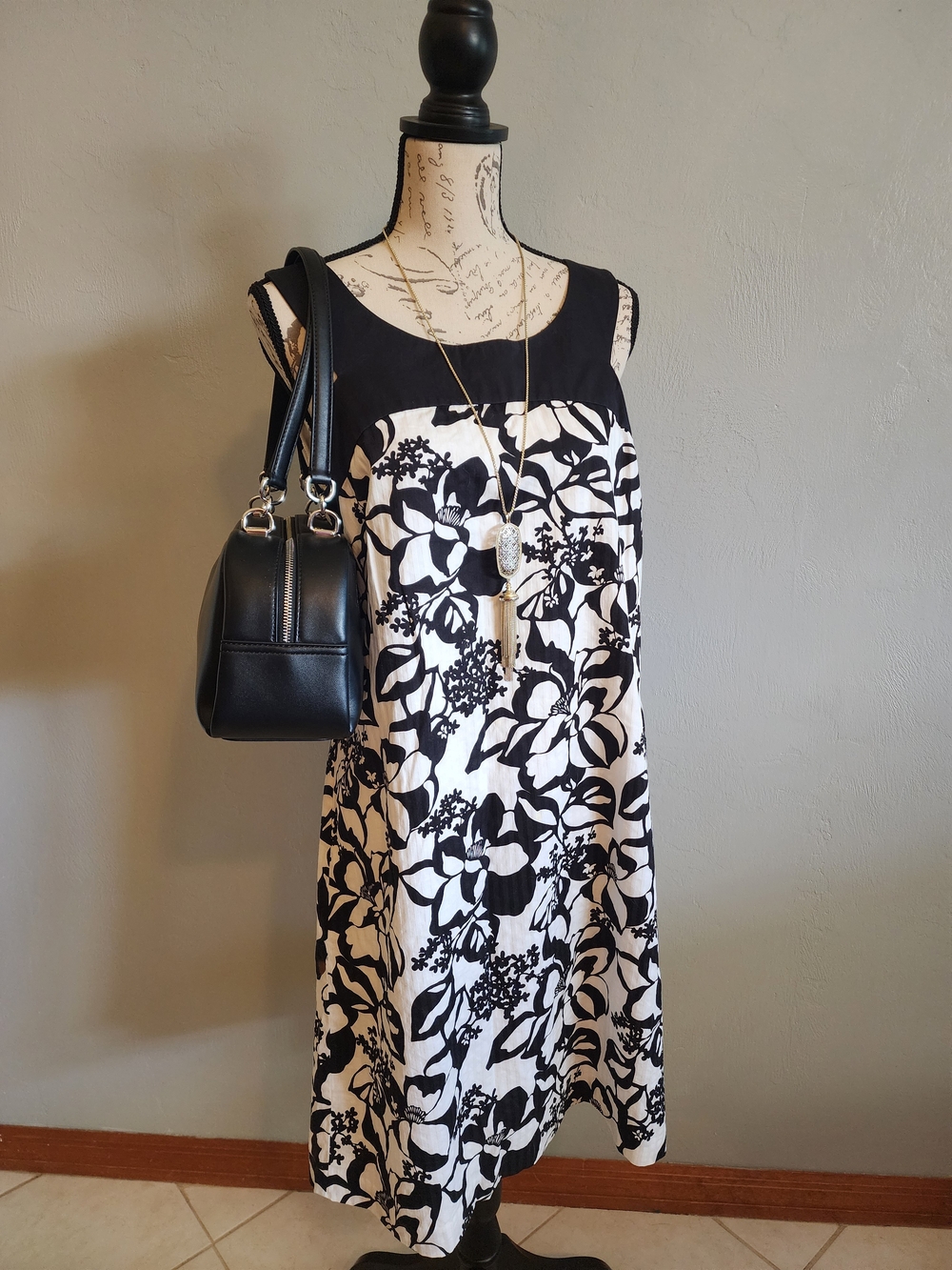 LOFT Black and White Floral Sleeveless Dress